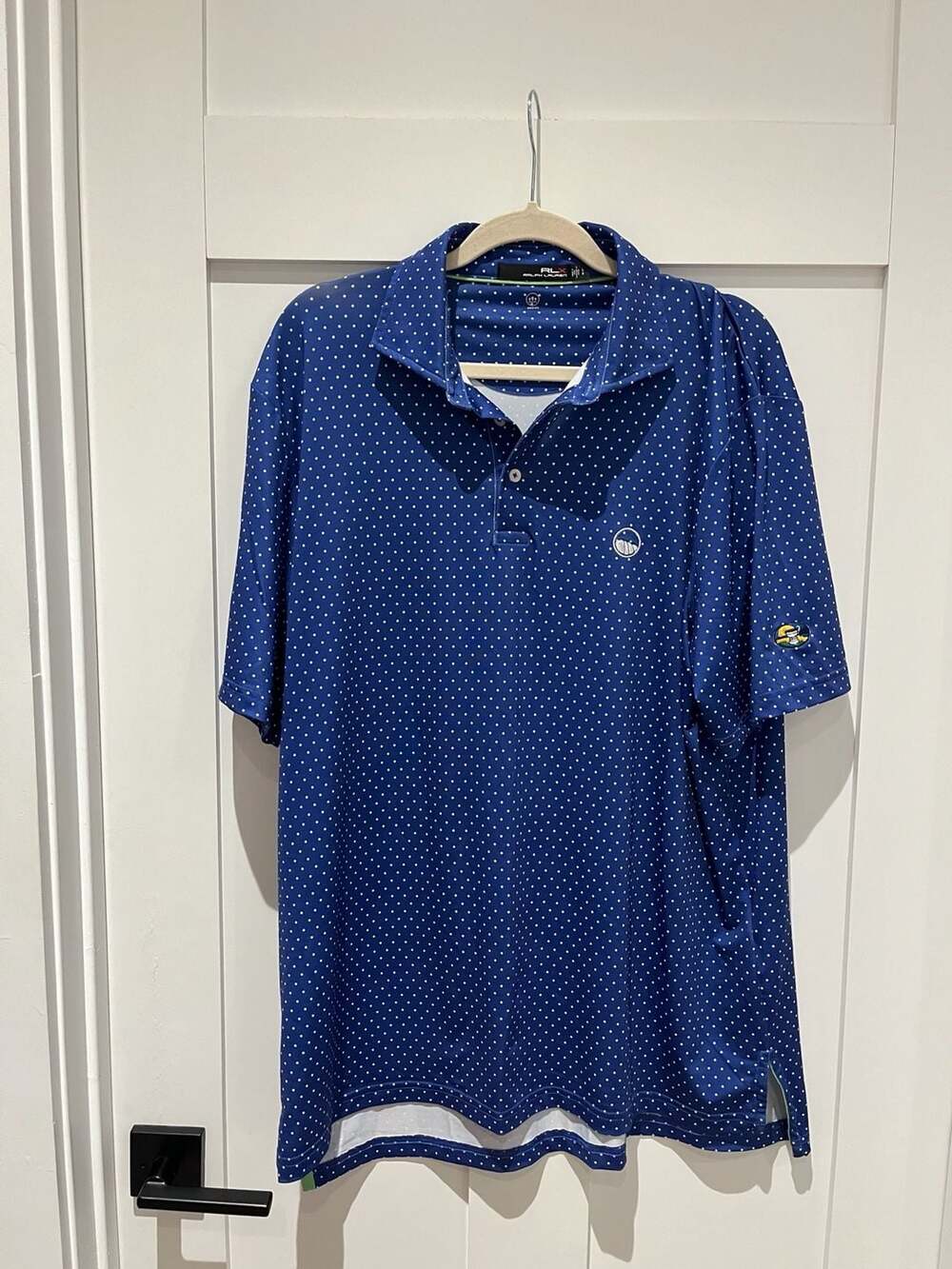 RLX Ralph Lauren Men's Blue Polka Dot Performance Golf Polo Shirt Size XL